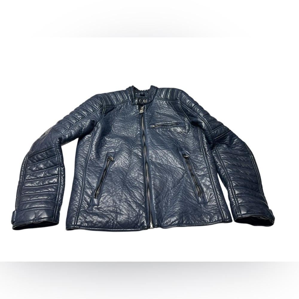 Marc New York Andrew Marc navy blue Leather Biker Jacket Men Large Front Zipper
